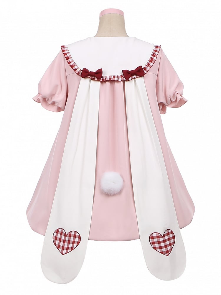 Robe rose clair à col Peter Pan et oreilles de lapin