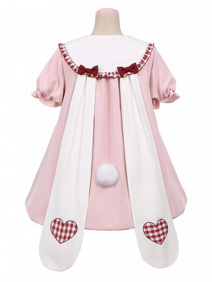 Robe rose clair à col Peter Pan et oreilles de lapin
