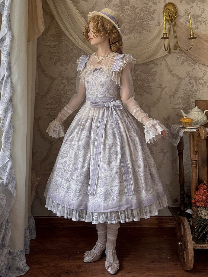 Lolita Blumenkorb Klassischer Pullover Print Kleid Blume und Rock Lila