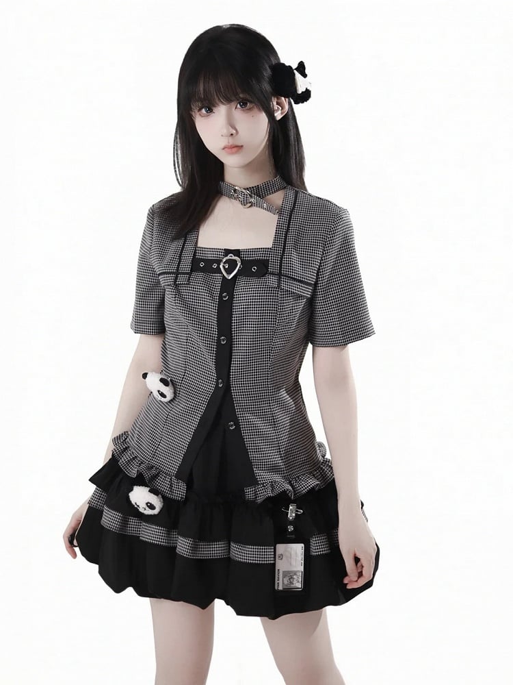 Elastic Plush Panda Bubble Skirt Waist with Card Black Holder