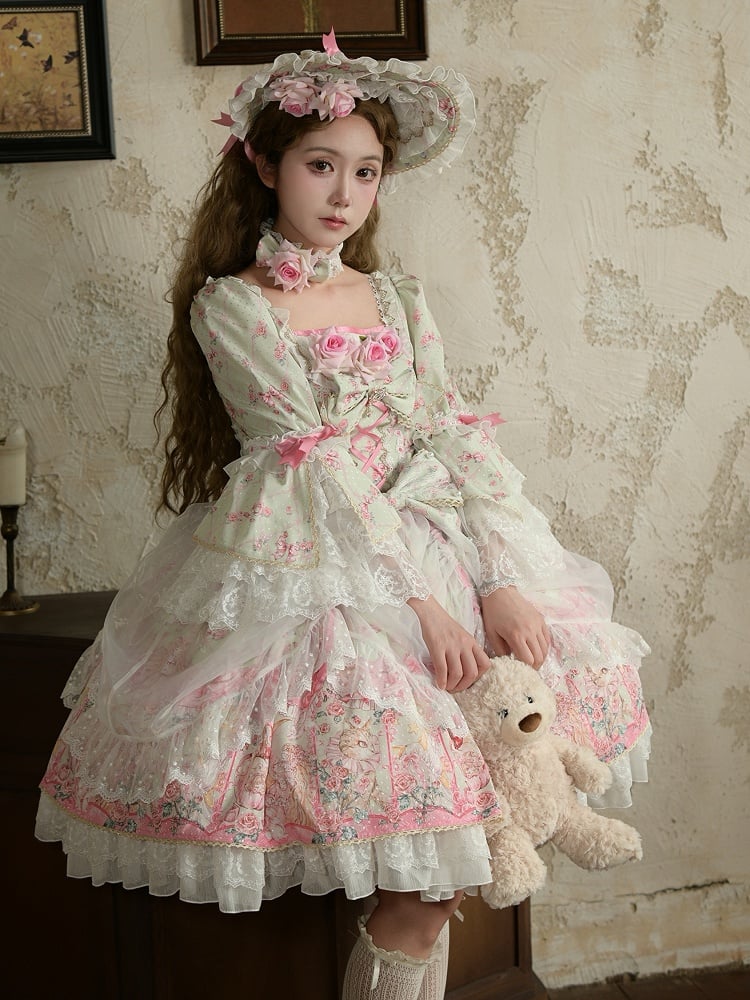 Rosa/Grünes Halsband mit Rose und Schleife