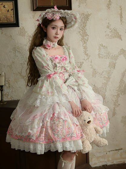 Rosa/Grünes Halsband mit Rose und Schleife