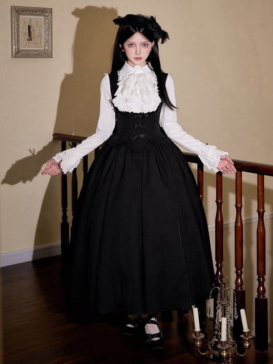 Robe Lolita noire élégante à volants sous la poitrine