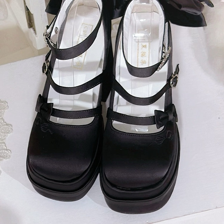 Classic Platform Black Bowknot Janes Lolita Elegant High Mary Heels