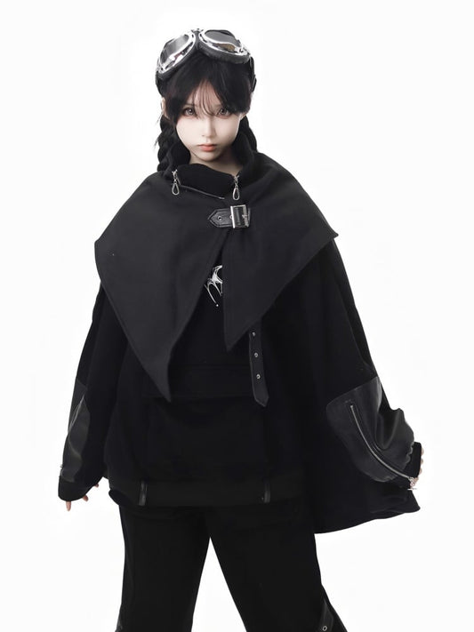 Gothic Halloween Black Woolen Cloak