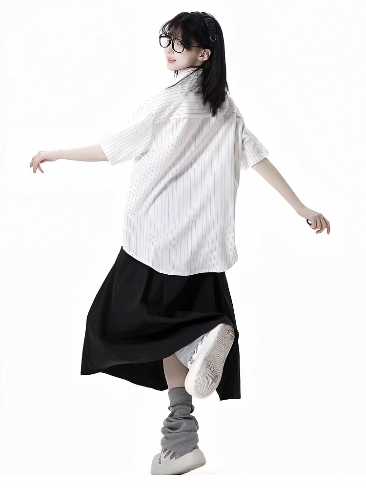 Skirt Box Pleat Ankle Black Zipper Details Length