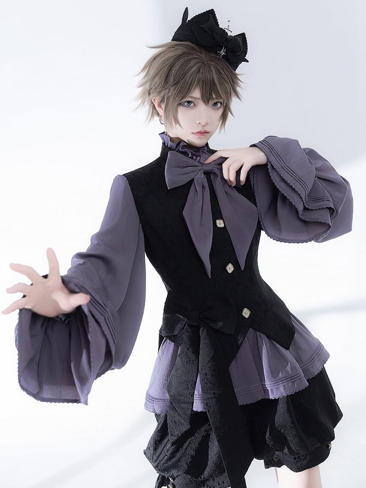 Sleeves Purple Neckline Bishop Poet Ruffle Blouse