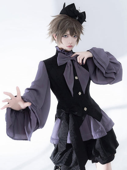 Sleeves Purple Neckline Bishop Poet Ruffle Blouse