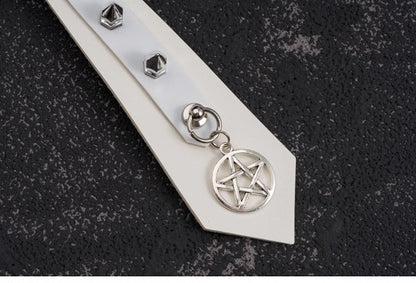 White Studded Pentagram-shaped Charm Tie Choker