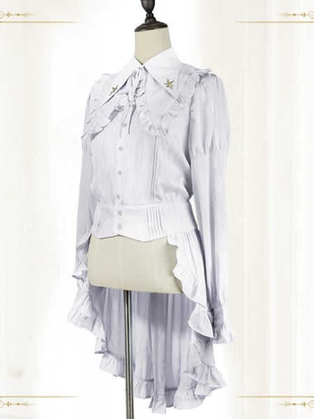 Point Shirt Lolita Ouji Foldover Langer Kragen Weiße Schwanzärmel
