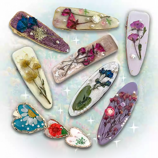 油絵風の花柄ヘアクリップ