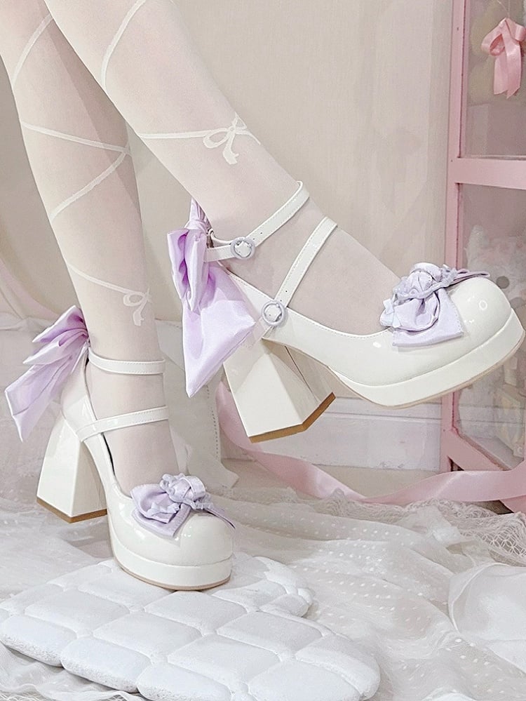 Block Polished Top Platform Heels at WhitePurple High Bow