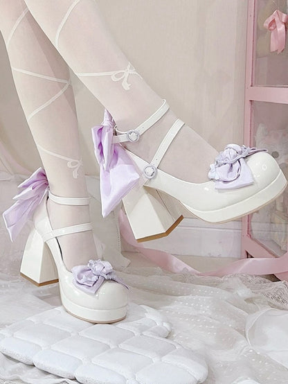 Block Polished Top Platform Heels at WhitePurple High Bow