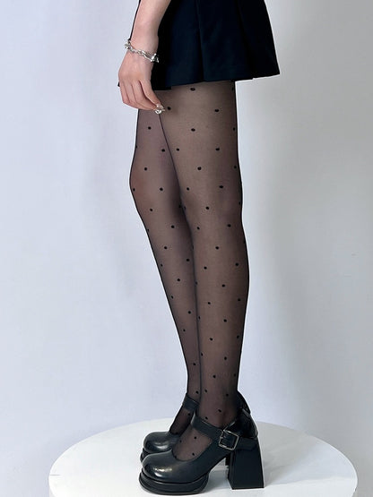 Regular Version Black/White Polka-dot Pattern Tights