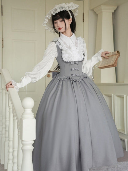 Ruffle Bust Elegant Jumper Lolita Edge Gray Scalloped Classic Under Trimming Skirt Dress