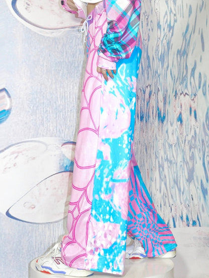 Und Y2K Flare BluePink Plaid Muster Web Silhouette Hose Spinne