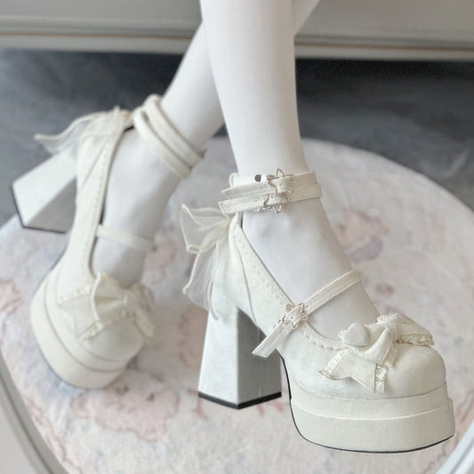 11CM at Sweet Bow Heels High Lolita Platform White Top