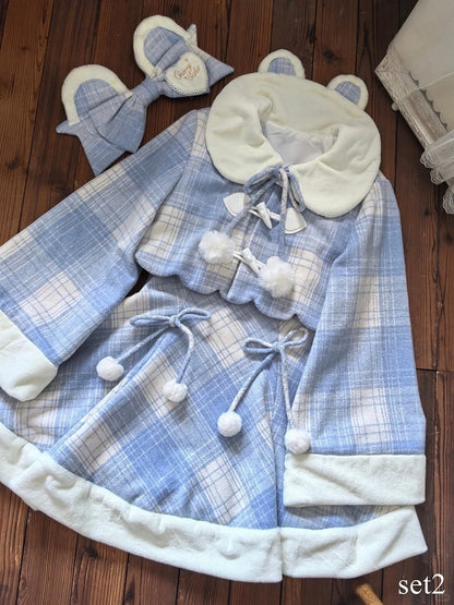 for Dress Blue Autumn and Paired with Embroidered Winter Coat Sweet Lolita Plaid Cherry