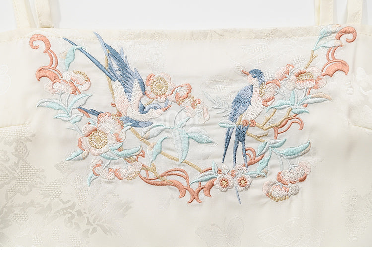 Cami and Embroidery Top Apricot Bird Floral