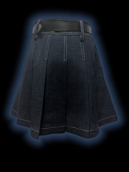 Y2K Dark Blue Letters Cross Charms Punk Rock Denim Pleated Skirt
