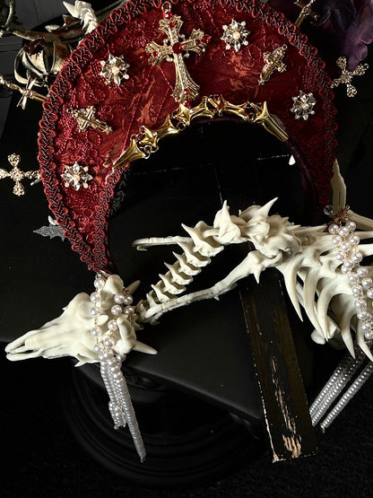 Red/White/Black Cross Decorated Gothic Lolita Crown