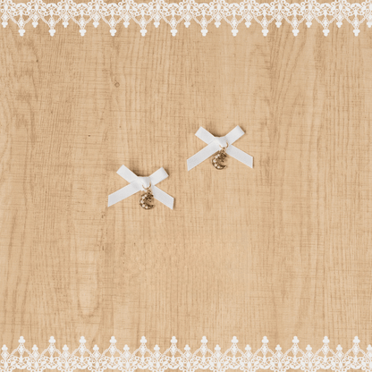 Charm Bowknot Hairclips Jirai Kei White with Beaded Moon/Heart