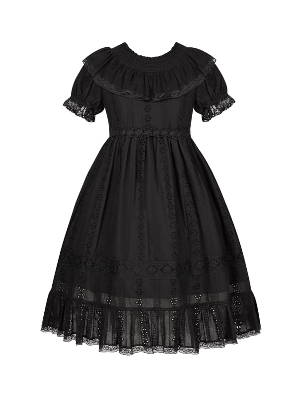 Sweet Lolita Dress Kuro Puff High Black Cotton Sleeves Waist