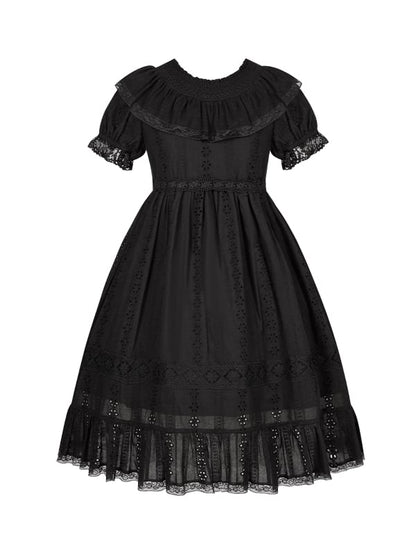 Sweet Lolita Dress Kuro Puff High Black Cotton Sleeves Waist
