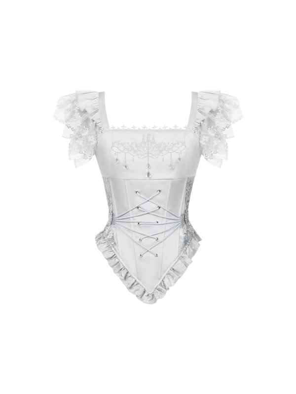 Silver Candelabra Corset Swan Boned Top Embroidery Waist