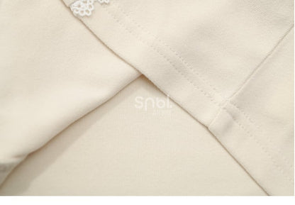Apricot Lace Trim Long Sleeves Top Bowknot Details