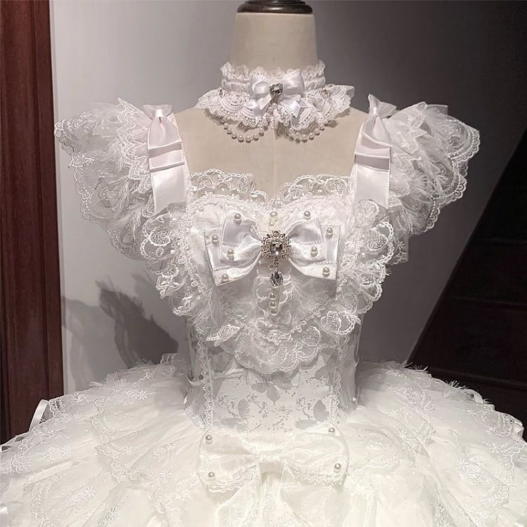 Hanayome Tiered Dress Butterfly Hime White Bodice Fabric Lolita Skirt Angel