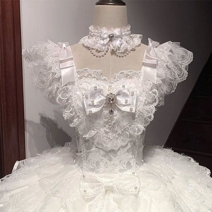 Hanayome Tiered Dress Butterfly Hime White Bodice Fabric Lolita Skirt Angel