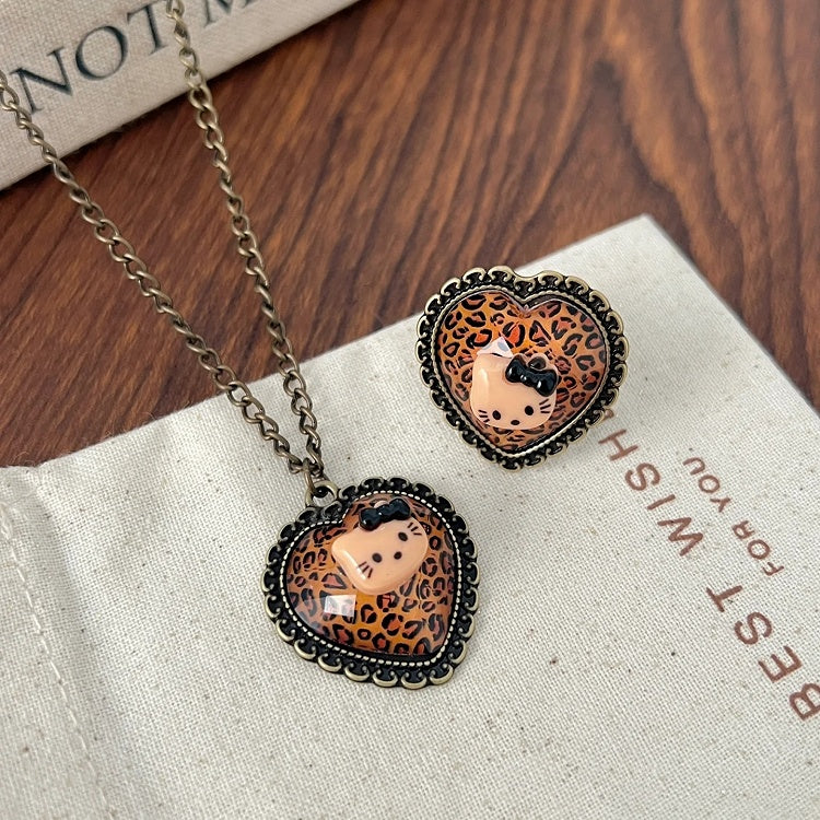 Collier/bague/bracelet/ras-du-cou motif léopard marron