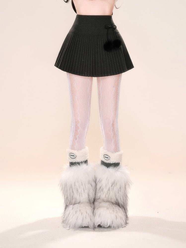Bowknot Pompoms Decorated Pleated Black/Gray/White with Skirt Detachable