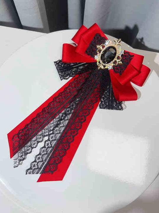 Vintage Rhinestones Bow Tie Lace Details