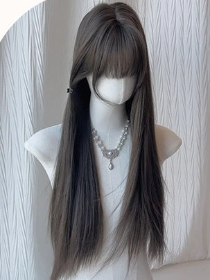 Milk Tea Long Straight Synthetic Wig With Bangs