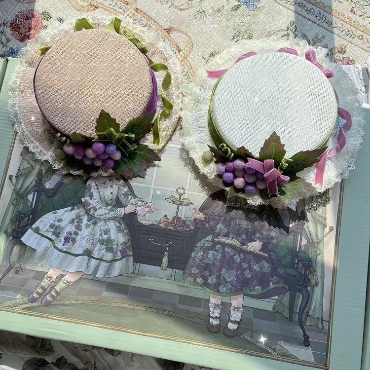 Trim Grapes Brown/White Mini Bowknot Decorated Lace Hat Details
