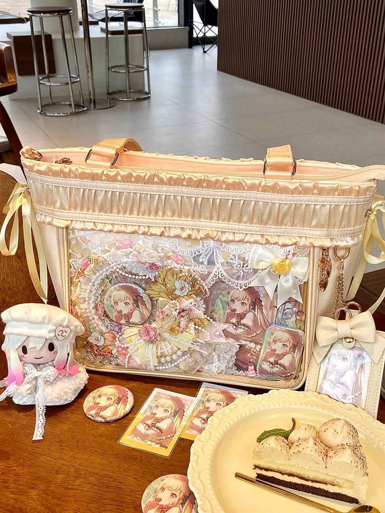 Yellow Trim Ribbon Bow Large Ita Bag Capacity Tote Ruffled
