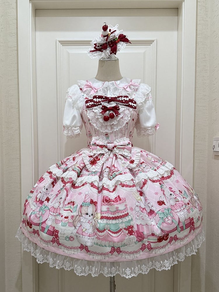 Cakes Dress Sweet Cherry and Print Pink Lolita