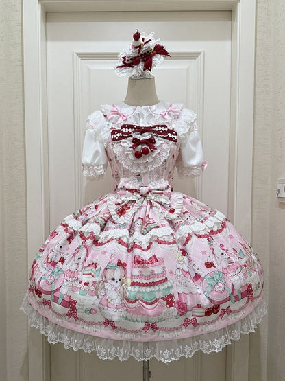 Cakes Dress Sweet Cherry and Print Pink Lolita
