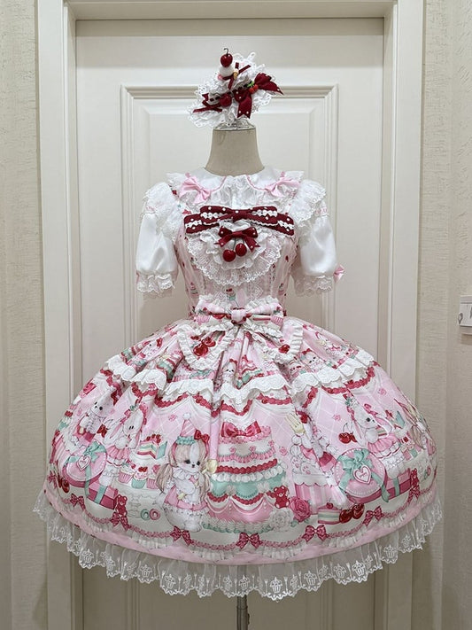Cakes Dress Sweet Cherry and Print Pink Lolita