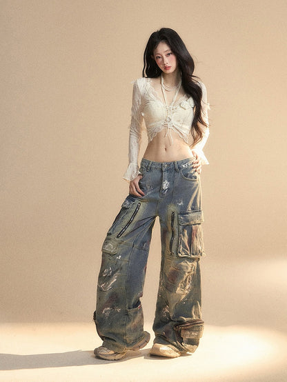 and Floral Embellished Lace Apricot Bell Sleeves Butterfly Set Cropped Top Glamorous Top With
