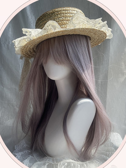 Dusty Purple Under Bust Length Straight Synthetic Wig With Bangs