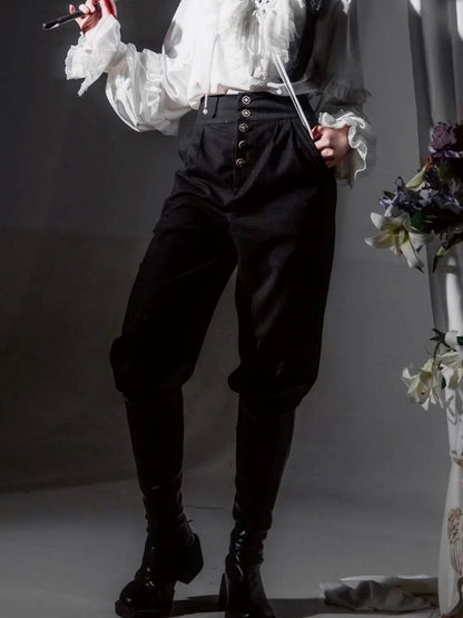 High-Waisted Pants with Details Ouji Button Lolita Black