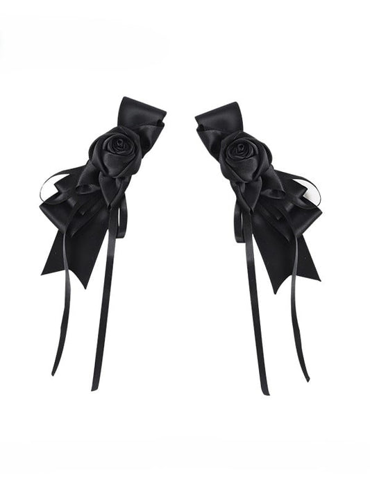 Gothic Streamers Hairclips Rose with Black/Champagne/White Ribbon