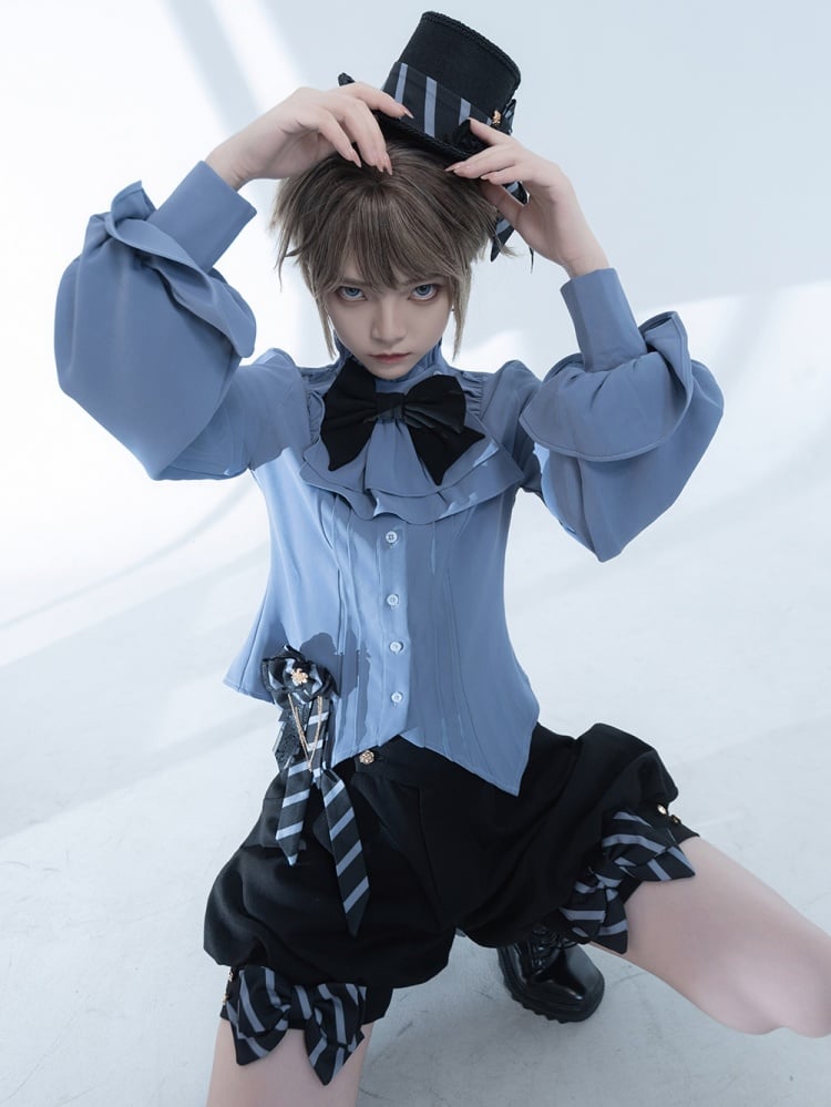 Blue Ouji Lolita Fashion Jabot Collar Prince Style Shirt