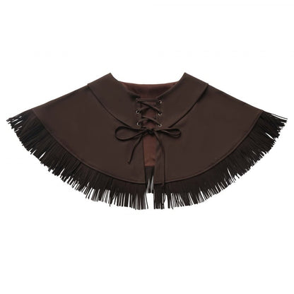 Brown Tassel Hemline Lace-up Closure Cape