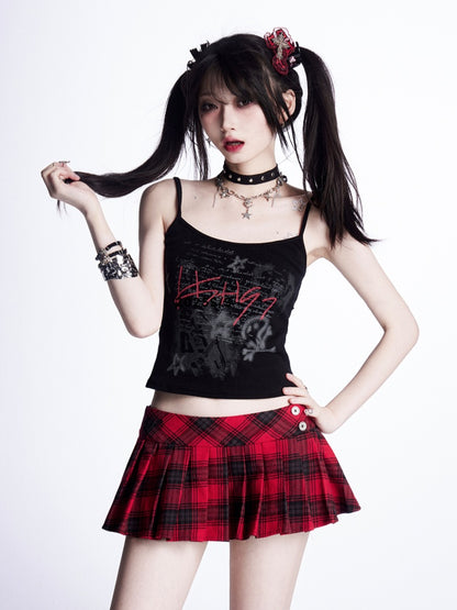 Red/Black Letter Print Vintage Cami Top Glamorous