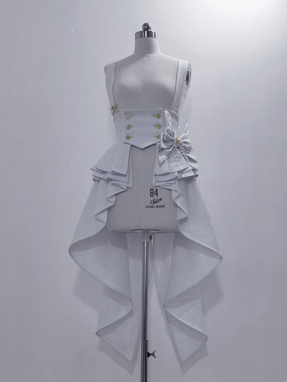 Theater Fashion Peplum Corset Hem Belt White Ouji Bunny Waist Cascading Pleated Flounce
