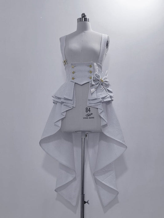 Theater Fashion Peplum Corset Hem Belt White Ouji Bunny Waist Cascading Pleated Flounce
